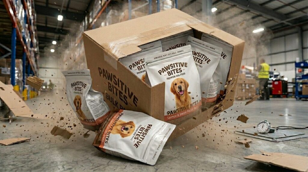 Drop test for pet food packaging durability