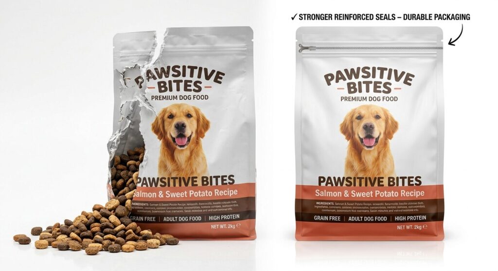 Durable multi-layer pet food pouch material for shipping