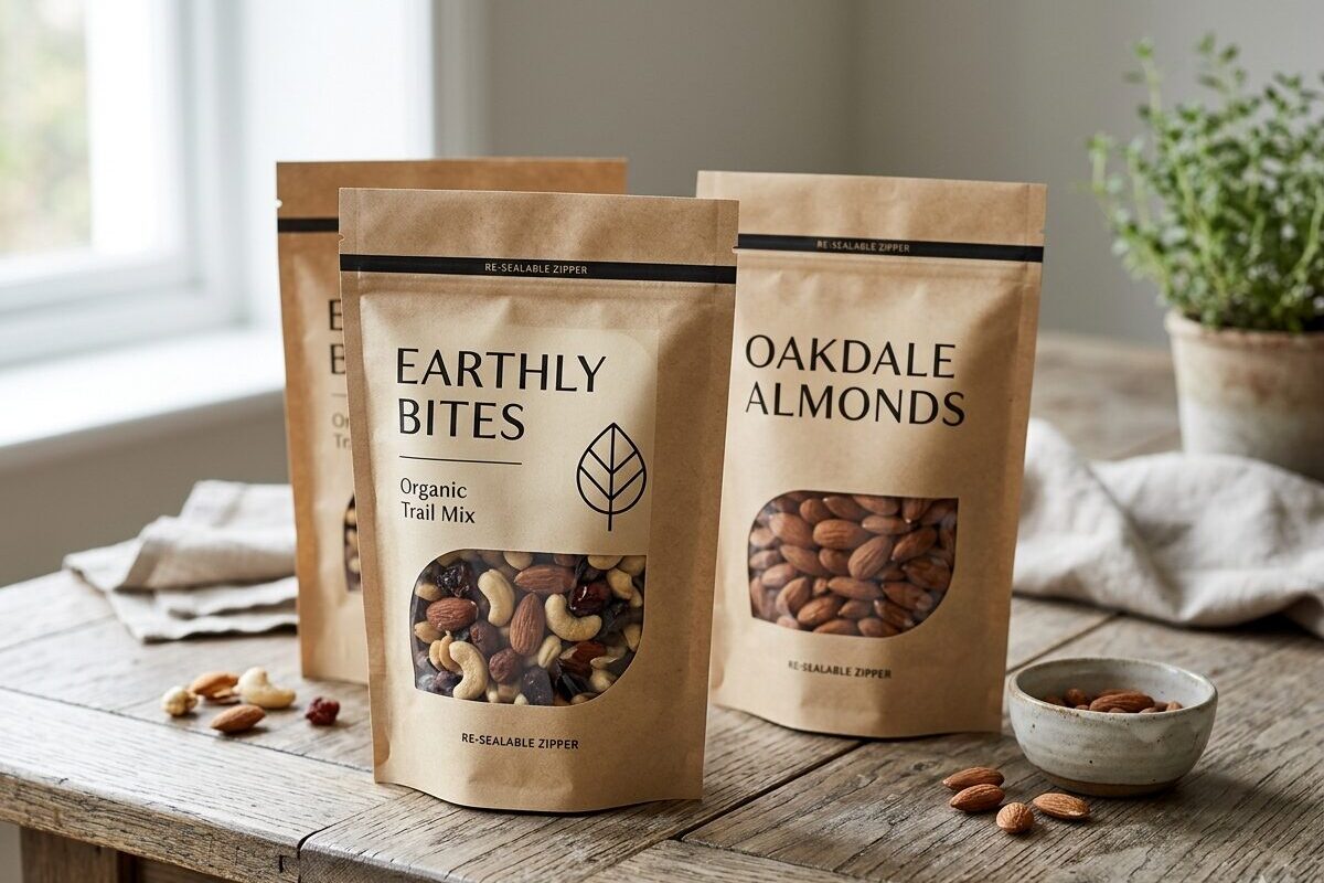 Eco friendly kraft paper custom food packaging bags